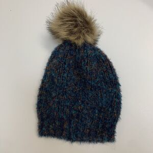 Look by M New York Womens Knit Winter Pompom Hat Beanie One Size Blue Purple